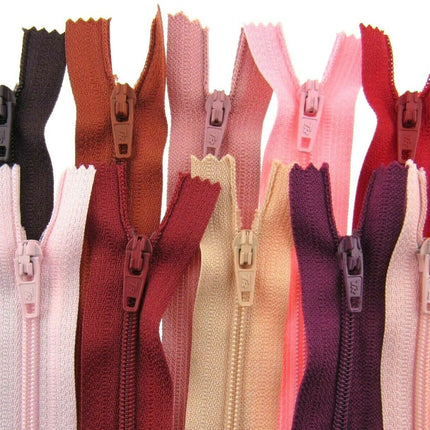 10 x Autolock No 3 Nylon Closed End Zips - RED / PINK Sample Mix - ThreadandTrimmings