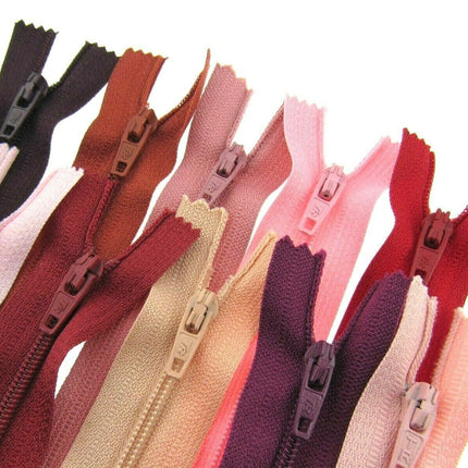 10 x Autolock No 3 Nylon Closed End Zips - RED / PINK Sample Mix - ThreadandTrimmings