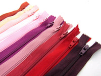 10 x Autolock No 3 Nylon Closed End Zips - RED / PINK Sample Mix - ThreadandTrimmings