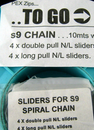 Continuous Nylon Zip Chain - 10m x 9mm - 4 Double & 4 Long Pull Non Lock Sliders - ThreadandTrimmings