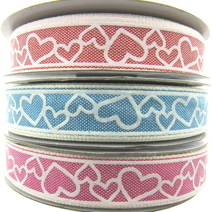 Love Heart Valentine Ribbon in Pink or Blue- 15mm x 3m - 55021