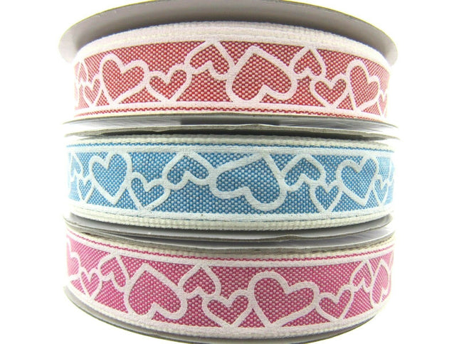 Love Heart Valentine Ribbon in Pink or Blue- 15mm x 3m - 55021 - ThreadandTrimmings