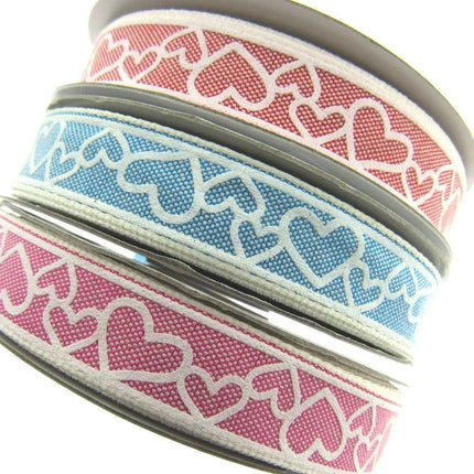 Love Heart Valentine Ribbon in Pink or Blue- 15mm x 3m - 55021