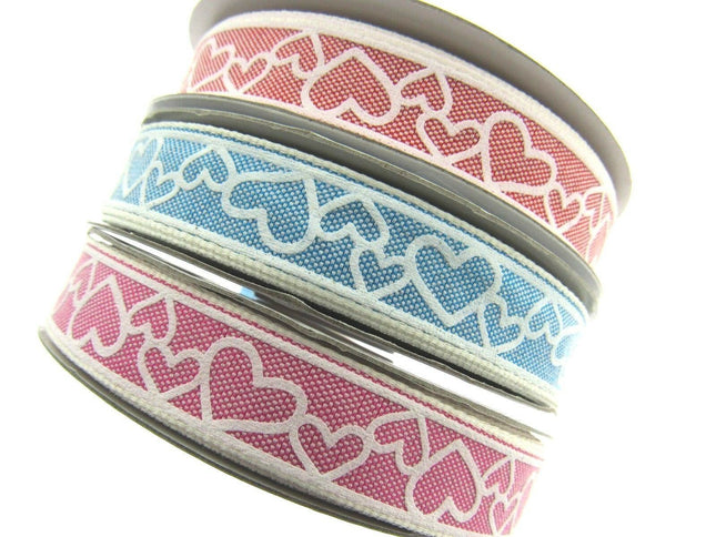 Love Heart Valentine Ribbon in Pink or Blue- 15mm x 3m - 55021