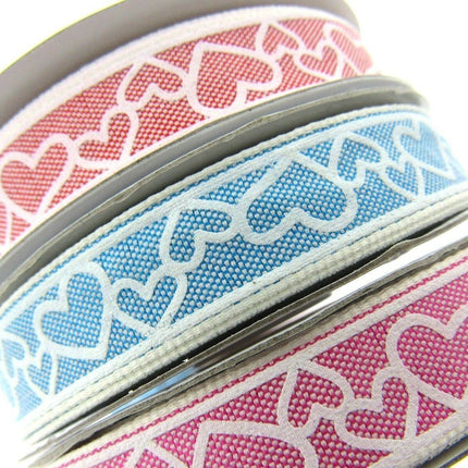 Love Heart Valentine Ribbon in Pink or Blue- 15mm x 3m - 55021