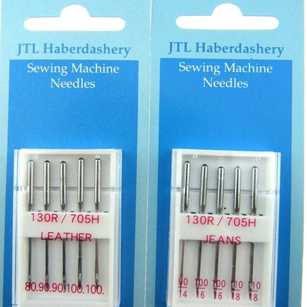 DOMESTIC SEWING MACHINE NEEDLES - LEATHER/JEANS/STANDARD WITH FLAT SHANK - ThreadandTrimmings