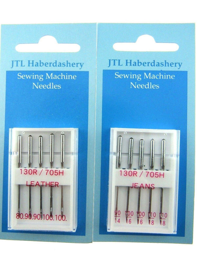 DOMESTIC SEWING MACHINE NEEDLES - LEATHER/JEANS/STANDARD WITH FLAT SHANK - ThreadandTrimmings