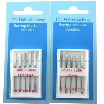 ** DOMESTIC SEWING MACHINE NEEDLES - LEATHER/JEANS/STANDARD WITH FLAT SHANK - ThreadandTrimmings