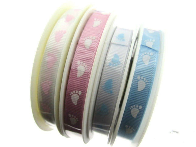 Thin Baby Feet Ribbon - 10mm Narrow Grosgrain Footsteps Ribbon 54268 - ThreadandTrimmings