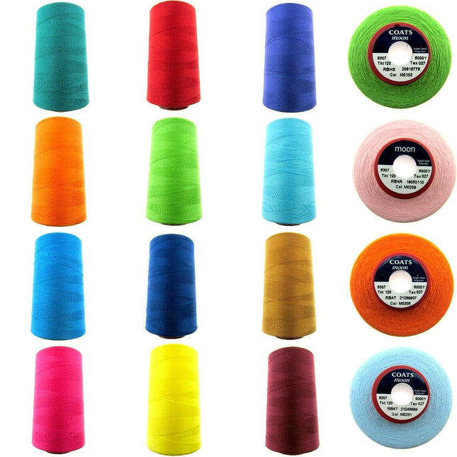 ** MOON 5000 YARD OVER-LOCKING THREAD - 42 ASSORTED COLOURS - SELECT YOUR OWN - ThreadandTrimmings