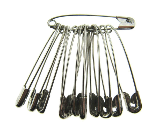 Safety Pins Large Nickel Plated Steel - 45mm Long - Quality Crofter Pins - ThreadandTrimmings