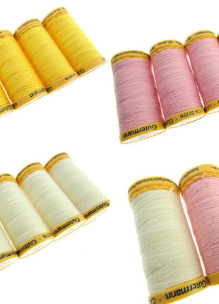** 5 x 200m GUTERMANN TACKING THREAD Col 919 /758 /2538 /NATURAL/ PINK/ YELLOW - ThreadandTrimmings