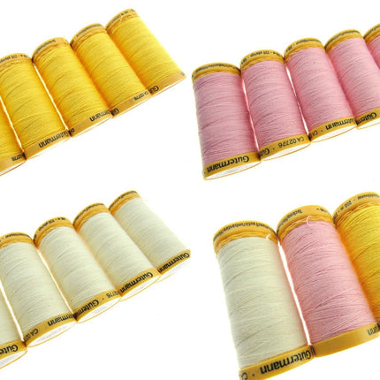 ** 5 x 200m GUTERMANN TACKING THREAD Col 919 /758 /2538 /NATURAL/ PINK/ YELLOW - ThreadandTrimmings