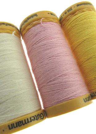 ** 5 x 200m GUTERMANN TACKING THREAD Col 919 /758 /2538 /NATURAL/ PINK/ YELLOW - ThreadandTrimmings