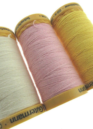 ** 5 x 200m GUTERMANN TACKING THREAD Col 919 /758 /2538 /NATURAL/ PINK/ YELLOW - ThreadandTrimmings