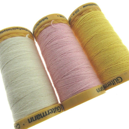 ** 5 x 200m GUTERMANN TACKING THREAD Col 919 /758 /2538 /NATURAL/ PINK/ YELLOW - ThreadandTrimmings