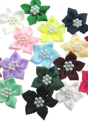 Poinsettia Flower Ribbon Bows Cluster of Pearl Beads 40mm Packs 5 10 20 50 100 - ThreadandTrimmings