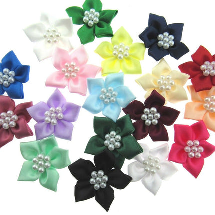 Poinsettia Flower Ribbon Bows Cluster of Pearl Beads 40mm Packs 5 10 20 50 100 - ThreadandTrimmings
