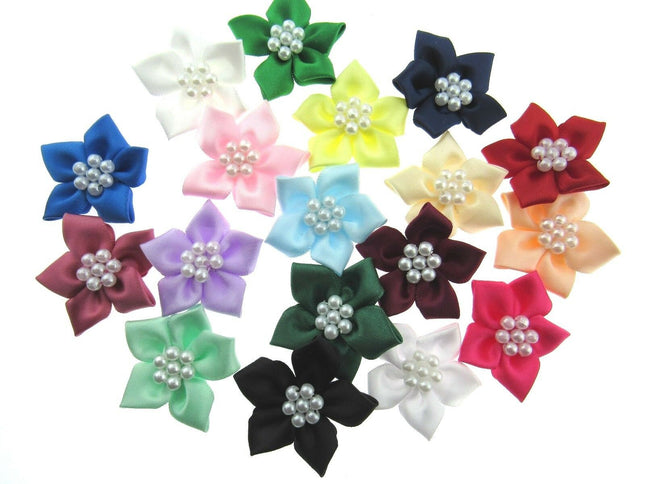 Poinsettia Flower Ribbon Bows Cluster of Pearl Beads 40mm Packs 5 10 20 50 100 - ThreadandTrimmings