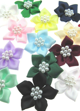 Poinsettia Flower Ribbon Bows Cluster of Pearl Beads 40mm Packs 5 10 20 50 100 - ThreadandTrimmings