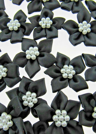 Poinsettia Flower Ribbon Bows Cluster of Pearl Beads 40mm Packs 5 10 20 50 100 - ThreadandTrimmings