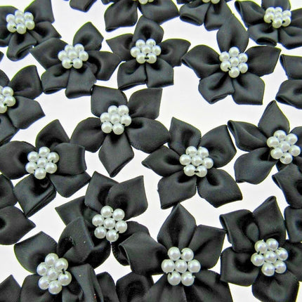 Poinsettia Flower Ribbon Bows Cluster of Pearl Beads 40mm Packs 5 10 20 50 100 - ThreadandTrimmings