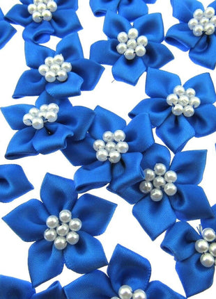 Poinsettia Flower Ribbon Bows Cluster of Pearl Beads 40mm Packs 5 10 20 50 100 - ThreadandTrimmings