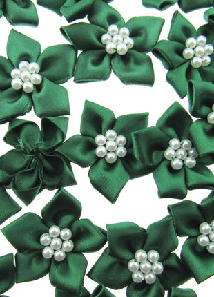 Poinsettia Flower Ribbon Bows Cluster of Pearl Beads 40mm Packs 5 10 20 50 100 - ThreadandTrimmings
