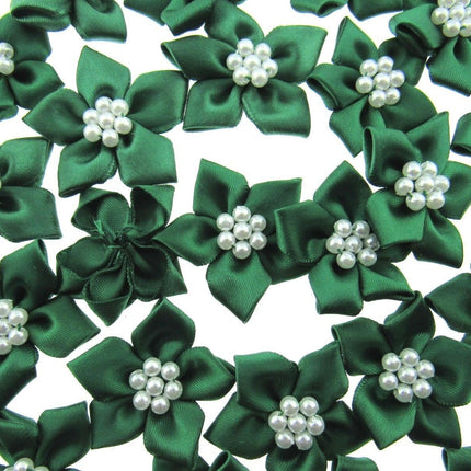 Poinsettia Flower Ribbon Bows Cluster of Pearl Beads 40mm Packs 5 10 20 50 100 - ThreadandTrimmings