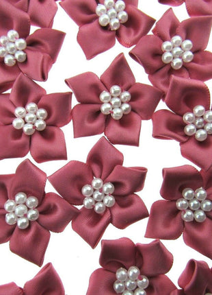 Poinsettia Flower Ribbon Bows Cluster of Pearl Beads 40mm Packs 5 10 20 50 100 - ThreadandTrimmings