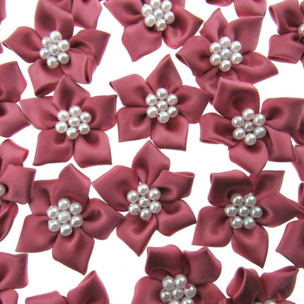 Poinsettia Flower Ribbon Bows Cluster of Pearl Beads 40mm Packs 5 10 20 50 100 - ThreadandTrimmings