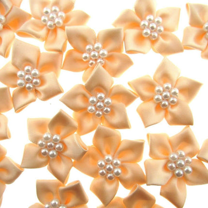 Poinsettia Flower Ribbon Bows Cluster of Pearl Beads 40mm Packs 5 10 20 50 100 - ThreadandTrimmings