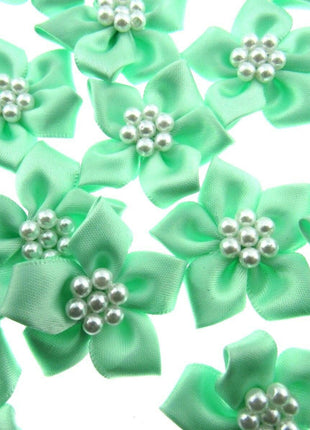 Poinsettia Flower Ribbon Bows Cluster of Pearl Beads 40mm Packs 5 10 20 50 100 - ThreadandTrimmings