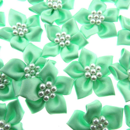 Poinsettia Flower Ribbon Bows Cluster of Pearl Beads 40mm Packs 5 10 20 50 100 - ThreadandTrimmings