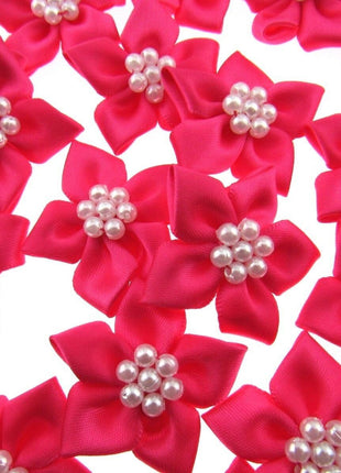 Poinsettia Flower Ribbon Bows Cluster of Pearl Beads 40mm Packs 5 10 20 50 100 - ThreadandTrimmings