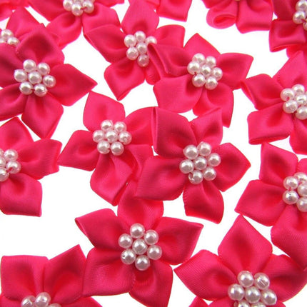 Poinsettia Flower Ribbon Bows Cluster of Pearl Beads 40mm Packs 5 10 20 50 100 - ThreadandTrimmings