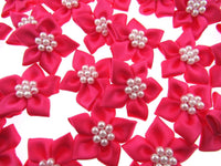Poinsettia Flower Ribbon Bows with Cluster of Pearl Beads - Packs 5 10 20 50 100
