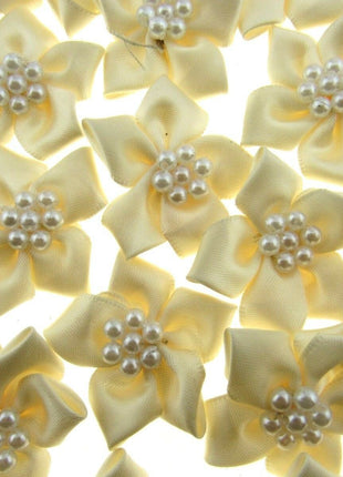Poinsettia Flower Ribbon Bows Cluster of Pearl Beads 40mm Packs 5 10 20 50 100 - ThreadandTrimmings