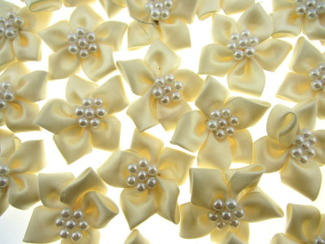 Poinsettia Flower Ribbon Bows Cluster of Pearl Beads 40mm Packs 5 10 20 50 100 - ThreadandTrimmings