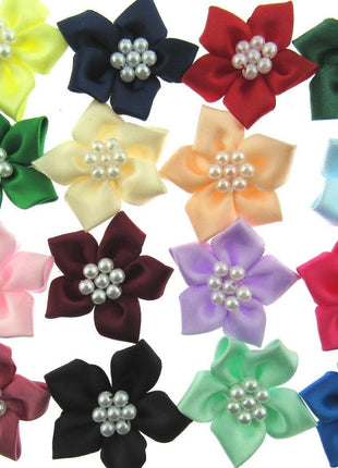 Poinsettia Flower Ribbon Bows Cluster of Pearl Beads 40mm Packs 5 10 20 50 100 - ThreadandTrimmings