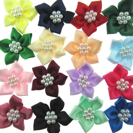 Poinsettia Flower Ribbon Bows Cluster of Pearl Beads 40mm Packs 5 10 20 50 100 - ThreadandTrimmings