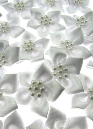 Poinsettia Flower Ribbon Bows Cluster of Pearl Beads 40mm Packs 5 10 20 50 100 - ThreadandTrimmings