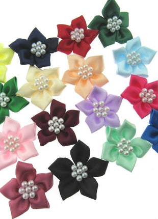 Poinsettia Flower Ribbon Bows Cluster of Pearl Beads 40mm Packs 5 10 20 50 100 - ThreadandTrimmings