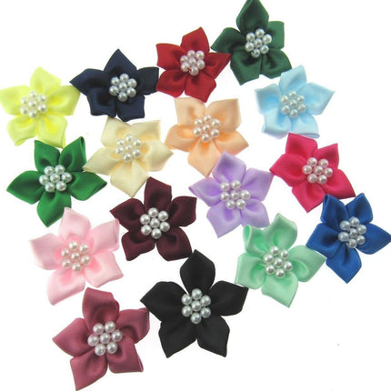 Poinsettia Flower Ribbon Bows Cluster of Pearl Beads 40mm Packs 5 10 20 50 100 - ThreadandTrimmings