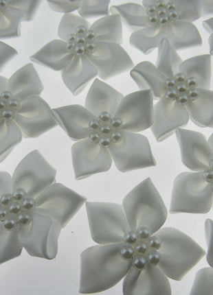 Poinsettia Flower Ribbon Bows Cluster of Pearl Beads 40mm Packs 5 10 20 50 100 - ThreadandTrimmings