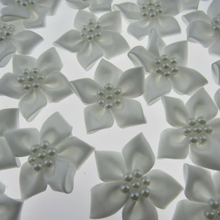 Poinsettia Flower Ribbon Bows Cluster of Pearl Beads 40mm Packs 5 10 20 50 100 - ThreadandTrimmings