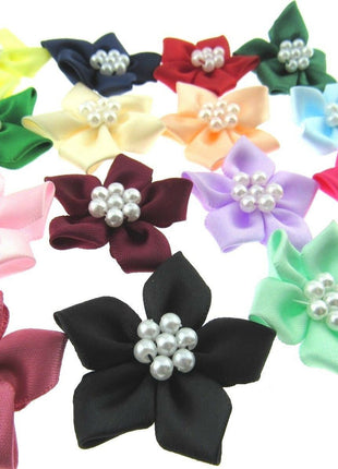 Poinsettia Flower Ribbon Bows Cluster of Pearl Beads 40mm Packs 5 10 20 50 100 - ThreadandTrimmings