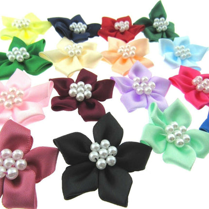 Poinsettia Flower Ribbon Bows Cluster of Pearl Beads 40mm Packs 5 10 20 50 100 - ThreadandTrimmings