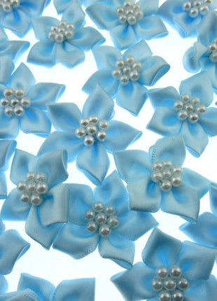 Poinsettia Flower Ribbon Bows Cluster of Pearl Beads 40mm Packs 5 10 20 50 100 - ThreadandTrimmings