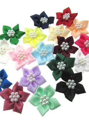 Poinsettia Flower Ribbon Bows Cluster of Pearl Beads 40mm Packs 5 10 20 50 100 - ThreadandTrimmings